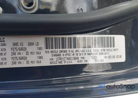 2010 Dodge Ram 1500 Slt/Sport/Trx z USA, uszkodzony, nr VIN 1D7RV1CT4AS119640